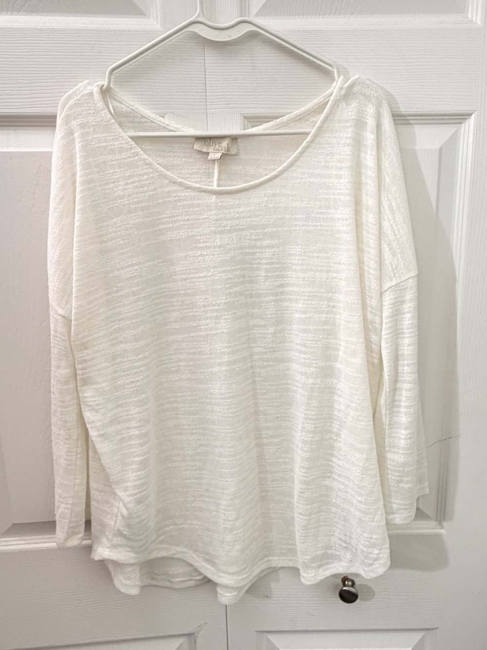 Olive & Oak White Sheer Slub Knit Oversized Dolman Long Sleeve High Low Top L